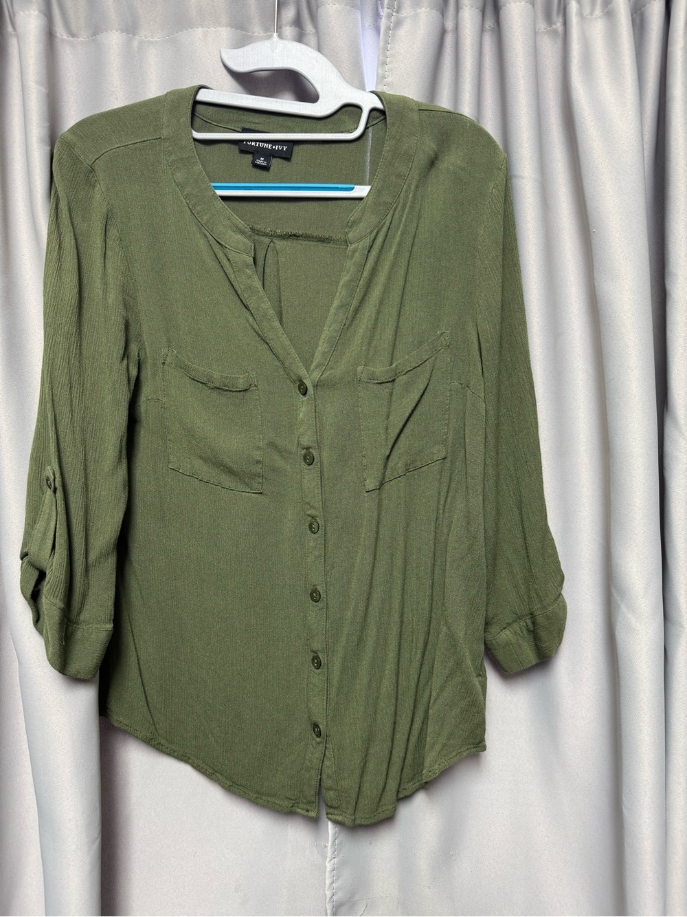 Worthington Olive Green Button-Front Shirt Blouse